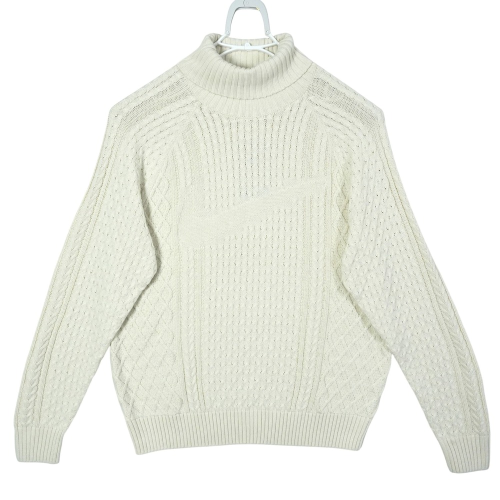 Nike Life Mens Cable Knit Turtle Neck Sweater Light Orewood‎ Wool Blend Medium
